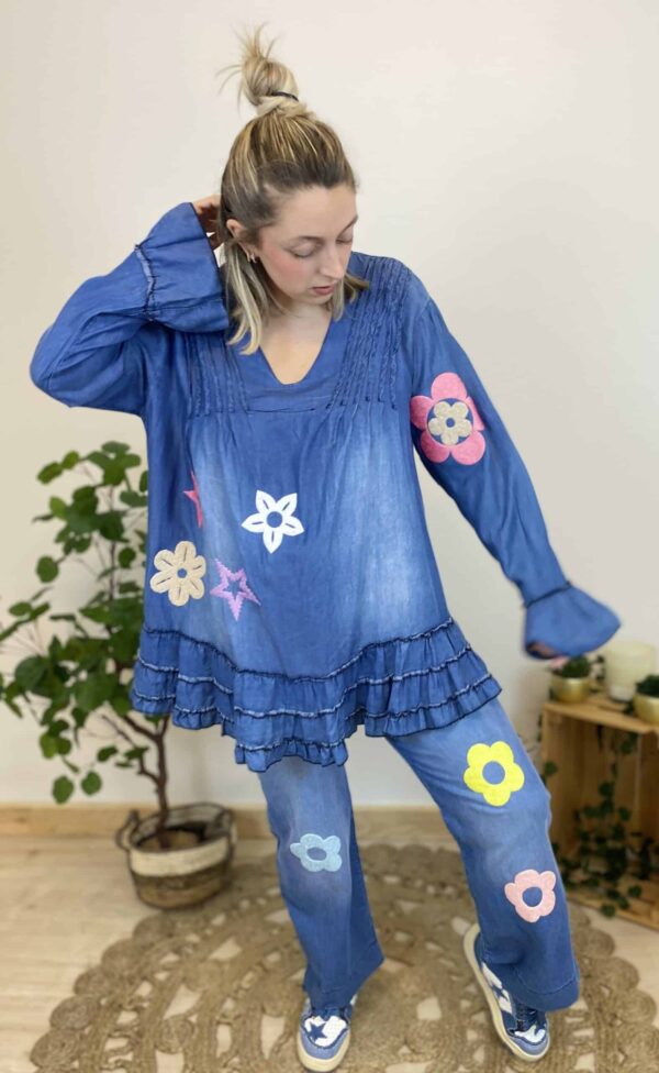 Tunique à volant effet jean en tencel