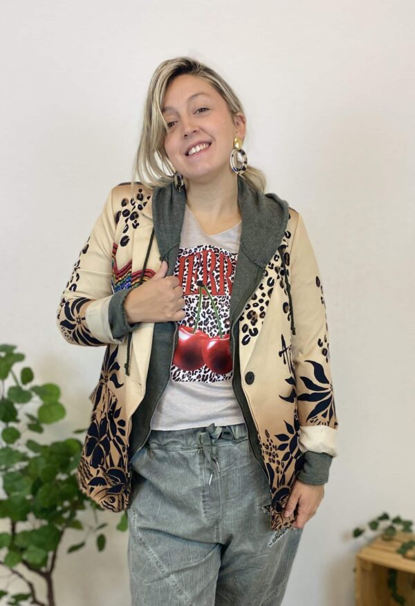 Blazer veste loose imprimé fleurs et coeur