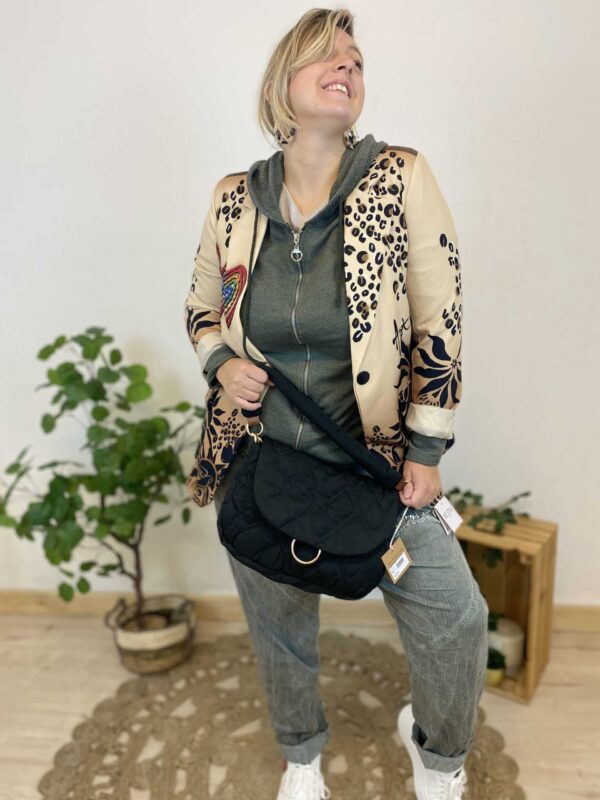 Blazer veste loose imprimé fleurs et coeur – Image 2