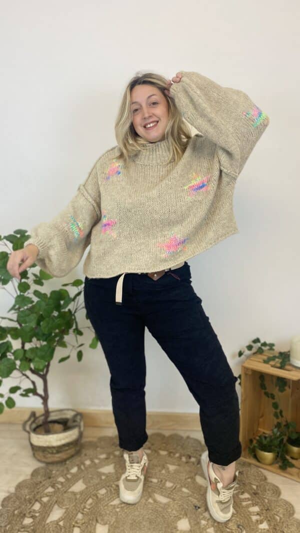 Pull large en grosse maille oversize avec etoile (différents coloris) – Image 2