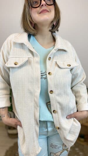 Veste surchemise maille chenille (bleu ou beige )
