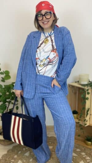 Pantalon tailleur fluide rayé