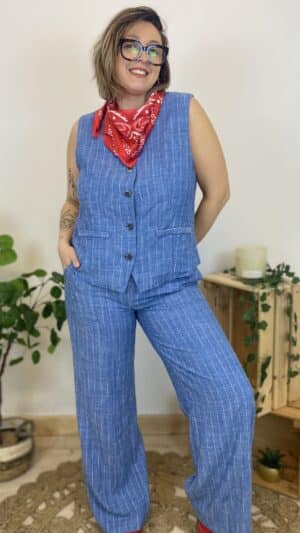 Gilet tailleur sans manches rayé