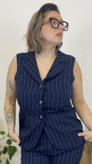 Gilet veste long marine  à rayures