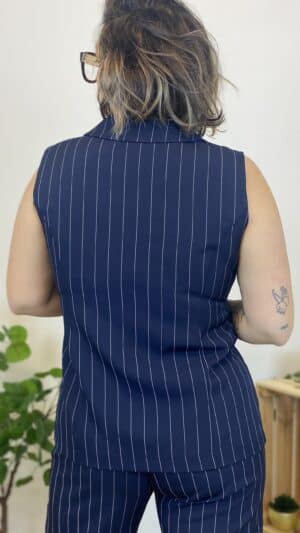 Gilet veste long marine  à rayures