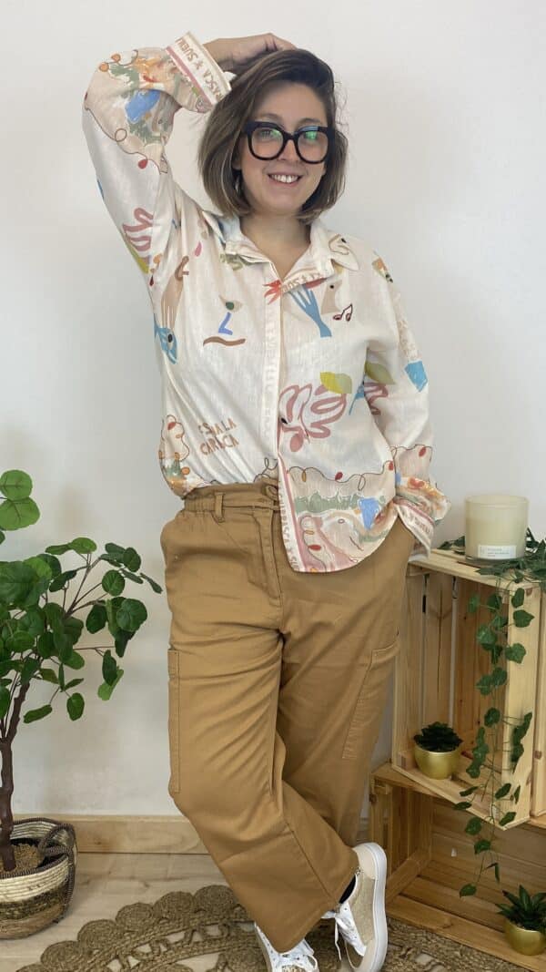 Chemise fluide lin mélangé beige – Image 3