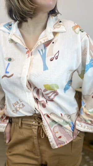 Chemise fluide lin mélangé beige