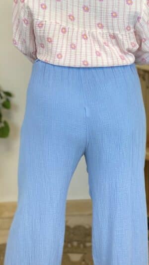 Pantalon large gaze de coton ceinture élastique