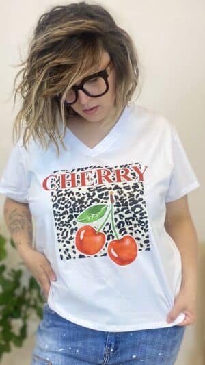 Tee-shirt blanc col V (différents imprimés)