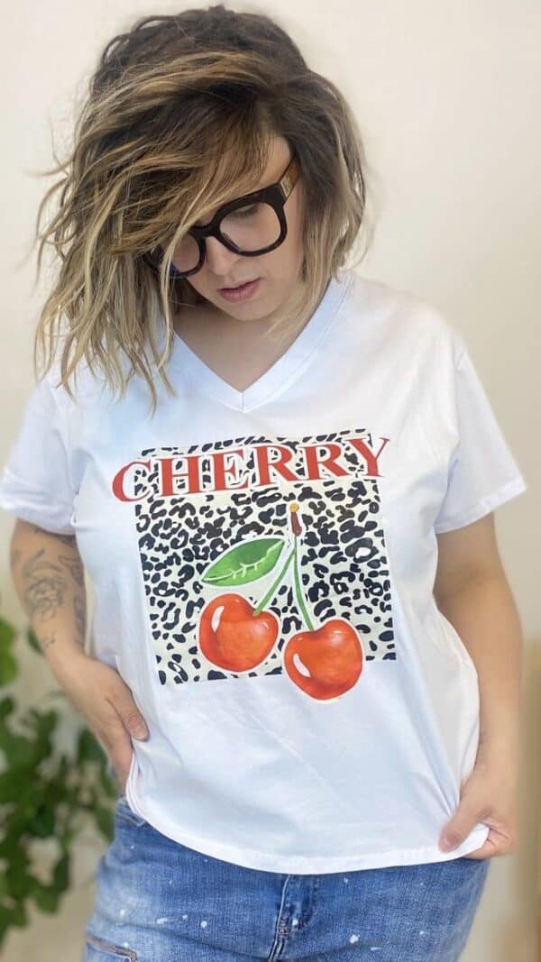Tee-shirt blanc col V (différents imprimés)
