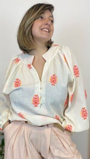 Blouse bohème tissée Karly( rose ou ecru)