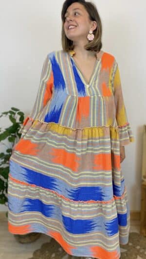 Robe longue tissée à volants