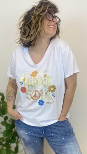 Tee-shirt blanc col V