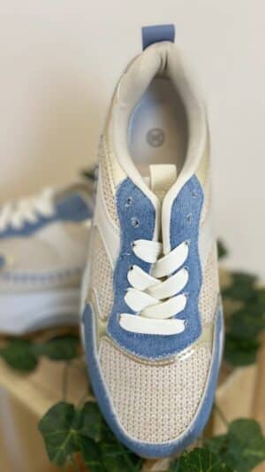 Baskets running compensées jean et naturel