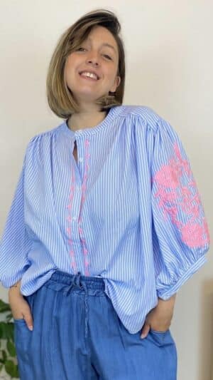 Blouse rayée ,broderie fleurs
