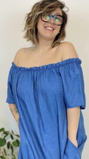 Robe longue fluide col Bardot