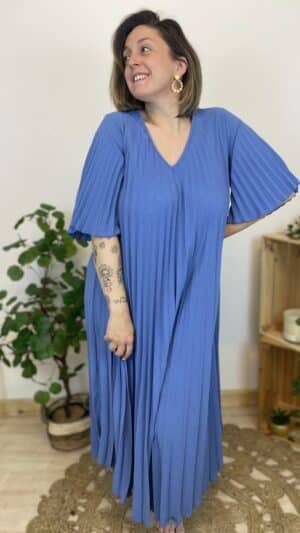 Robe longue plissée unie