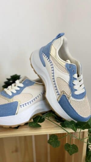 Baskets running compensées jean et naturel
