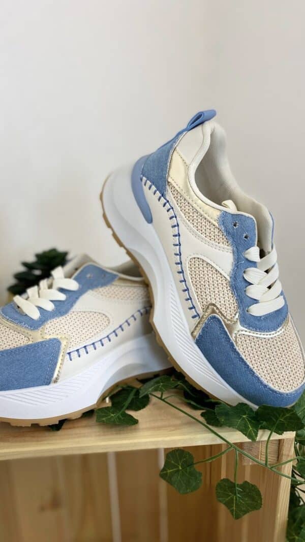 Baskets running compensées jean et naturel
