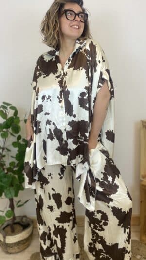 Pantalon fluide satiné vache