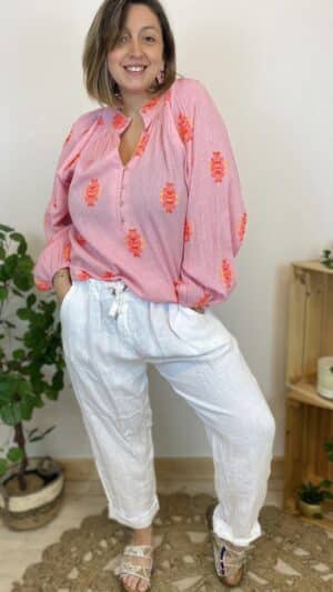 Pantalon lin cordon large