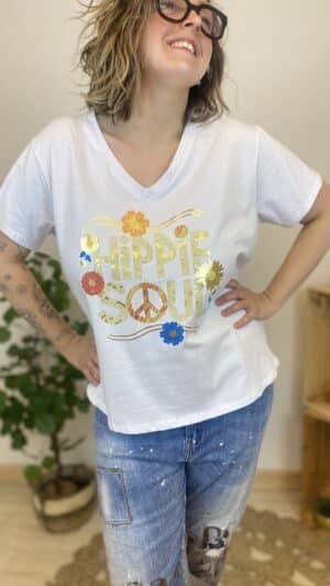 Tee-shirt blanc col V