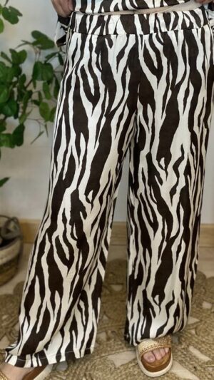 Pantalon satiné fluide zèbre