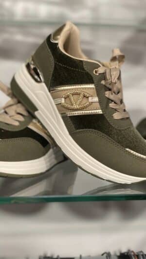 Baskets bi-matière kaki