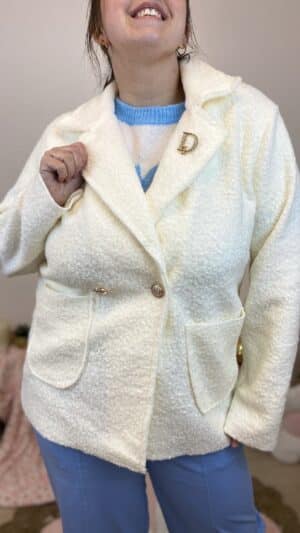 Caban court maille bouclette ecru