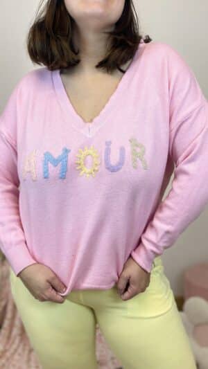 Pull amour brodé rose