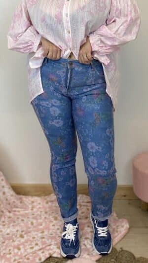 Pantalon réversible Onado imprimé fleurs bleues