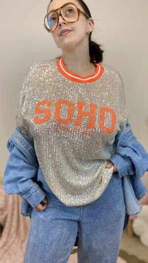 Tee-shirt sequins oversize rose ,choco, orange
