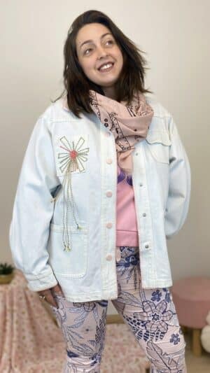 Veste longue coton bleached surpiqures colorées (rose,jaune ,bleue)