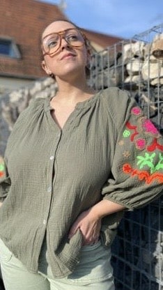 Blouse en gaze de coton et broderie colorée (blanc,camel,marine,kaki)