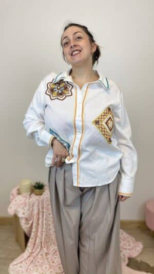 Chemisier blanc en coton broderie et crochet