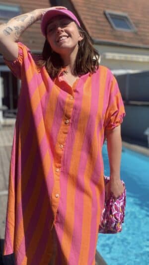 Robe-chemise  longue rayures batons