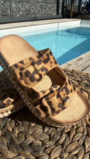 Sandales doubles boucles léopard