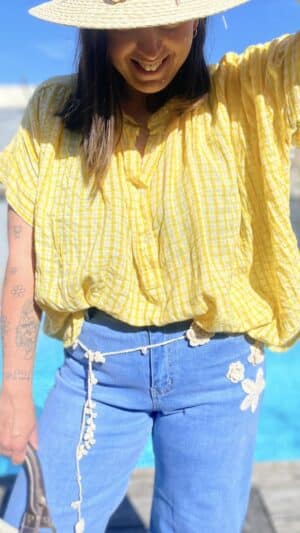 Blouse  carreaux vichy(rose,jaune,marine)