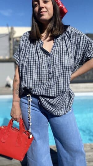 Blouse  carreaux vichy(rose,jaune,marine)