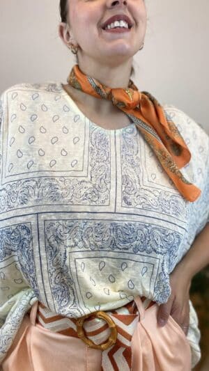 Tee-shirt large bandanna (blanc, jaune)