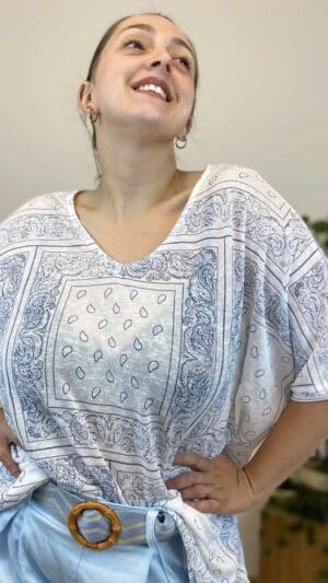 Tee-shirt large bandanna (blanc, jaune)