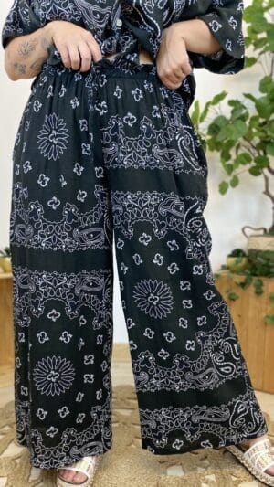 Pantalon gaze de coton imprimé Bandana( noir,jaune,blanc)