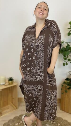 Robe en gaze de coton imprimé bandana (choco, jaune)