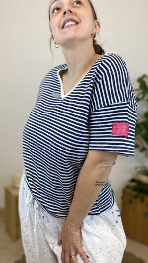 Tee-shirt  esprit marinière (marine,jaune)