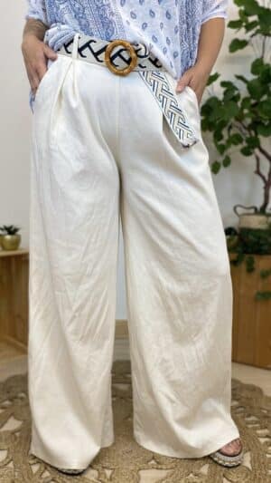 Pantalon large toile souple avec ceinture( orange, ciel, beige)