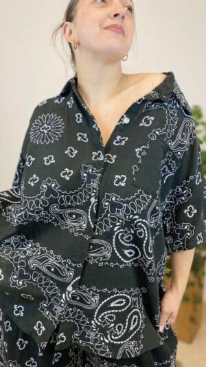 Chemise gaze de coton imprimée Bandana (blanc,noir,jaune)